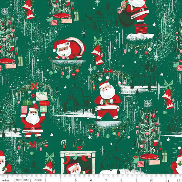 16" End of Bolt - Twas Main SC13460 Forest SPARKLE - Riley Blake Designs - Christmas Santa Claus Silver SPARKLE - Quilting Cotton Fabric