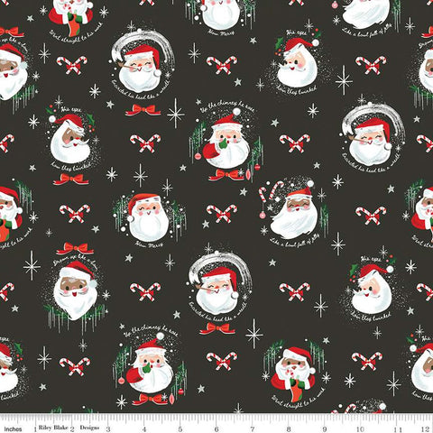 SALE Twas Jolly Old Elf SC13462 Charcoal SPARKLE - Riley Blake - Night Before Christmas Santa Silver SPARKLE - Quilting Cotton Fabric