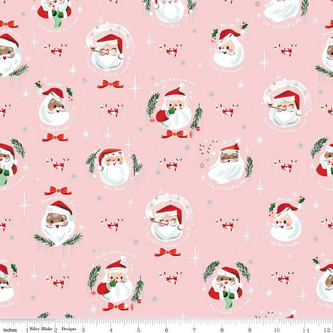 Twas Jolly Old Elf SC13462 Pink SPARKLE - Riley Blake - The Night Before Christmas Santa Silver SPARKLE - Quilting Cotton Fabric