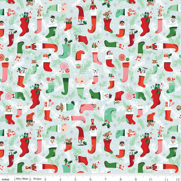 Twas Stockings Were Hung SC13463 Frost SPARKLE - Riley Blake Designs - Christmas Silver SPARKLE - Quilting Cotton Fabric