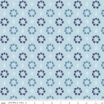 SALE Simply Country Wreaths C13414 Blue - Riley Blake Designs - Floral Flowers Leaves Berries - Quilting Cotton Fabric