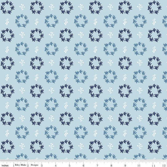 SALE Simply Country Wreaths C13414 Blue - Riley Blake Designs - Floral Flowers Leaves Berries - Quilting Cotton Fabric