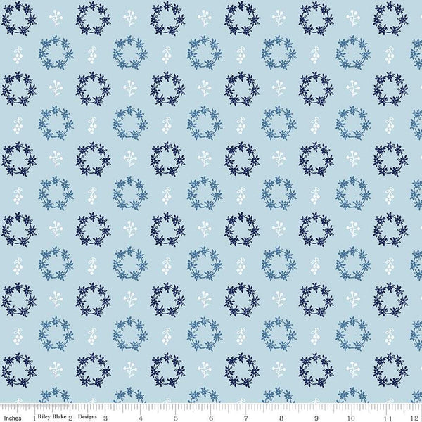 Simply Country Wreaths C13414 Blue - Riley Blake Designs - Floral Flowers Leaves Berries - Quilting Cotton Fabric