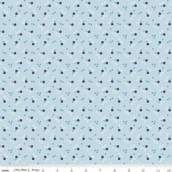 Simply Country Floral C13416 Blue - Riley Blake Designs - Flowers Dots - Quilting Cotton Fabric