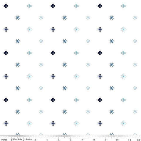 Simply Country Quilt Stars C13417 White - Riley Blake Designs - White with Blue Quilt Star Blocks - Quilting Cotton Fabric