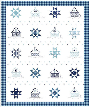 SALE Simply Country Stars Quilt Panel P13419 - Riley Blake Designs - Barns Stars White Blue - Quilting Cotton Fabric