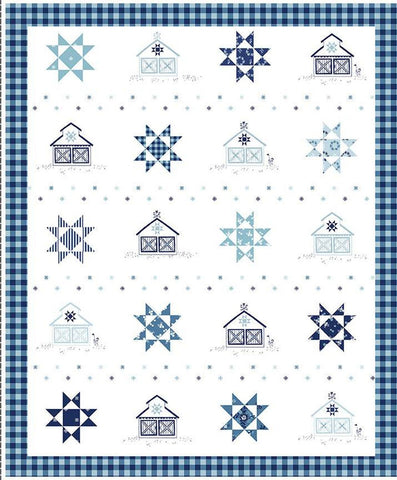 SALE Simply Country Stars Quilt Panel P13419 by Riley Blake Designs - Barns Stars White Blue - Quilting Cotton Fabric