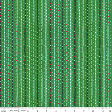 Fat Quarter End of Bolt - Twas Sugarplum Stripe C13465 Green - Riley Blake Designs - Christmas Stripes Striped - Quilting Cotton Fabric