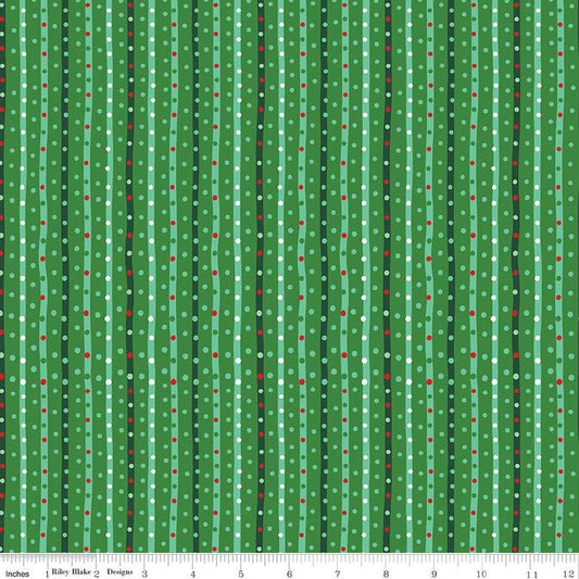22" End of Bolt - Twas Sugarplum Stripe C13465 Green - Riley Blake Designs - Christmas Stripes Striped - Quilting Cotton Fabric