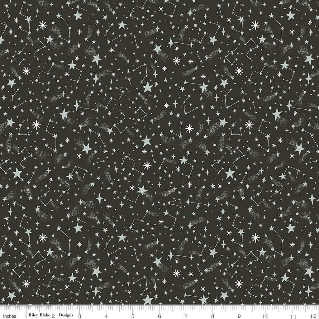 Twas New Fallen Snow SC13466 Charcoal SPARKLE - Riley Blake - Christmas Stars Constellations Silver SPARKLE - Quilting Cotton Fabric