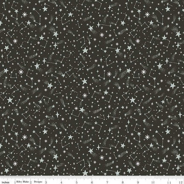 25" End of Bolt - Twas New Fallen Snow SC13466 Charcoal SPARKLE - Riley Blake - Christmas Stars Constellations Silver - Quilting Cotton