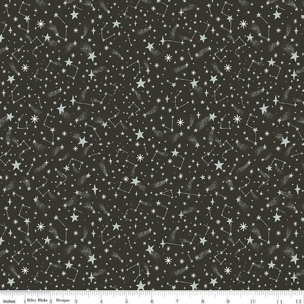 Twas New Fallen Snow SC13466 Charcoal SPARKLE - Riley Blake - Christmas Stars Constellations Silver SPARKLE - Quilting Cotton Fabric