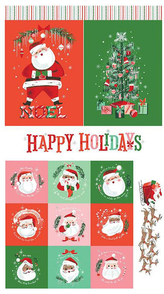 Twas Happy Holidays Panel SPARKLE - Riley Blake - Christmas Gift Bags Pillows Quilt Squares Silver SPARKLE - Quilting Cotton Fabric