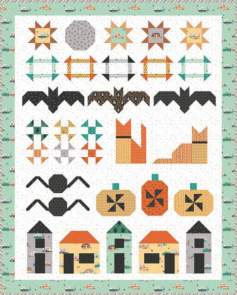 SALE Spooky Lane Quilt PATTERN P138 by Beverly McCullough - Riley Blake Designs - INSTRUCTIONS Only - Row Quilt Halloween Spider Bats Houses