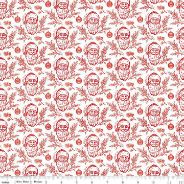 SALE Peace on Earth Santas C13452 White - Riley Blake Designs - Christmas Santa Claus Ornaments Leaves - Quilting Cotton Fabric