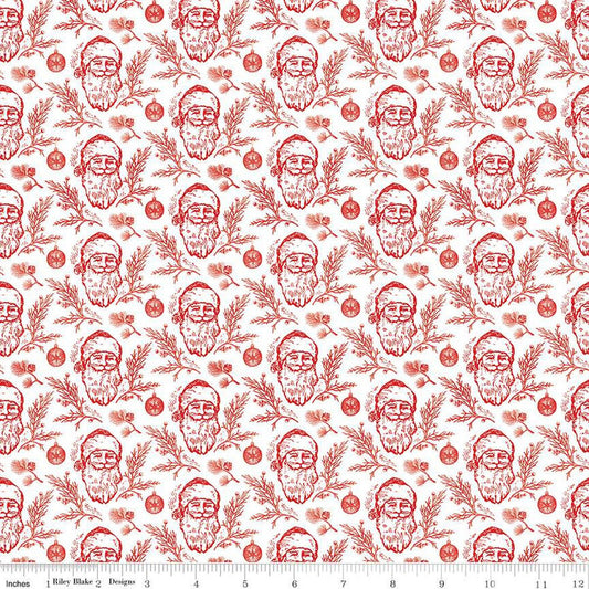 SALE Peace on Earth Santas C13452 White - Riley Blake Designs - Christmas Santa Claus Ornaments Leaves - Quilting Cotton Fabric