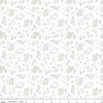 Peace on Earth Sprigs C13453 White - Riley Blake Designs - Christmas Leaves Pinecones - Quilting Cotton Fabric