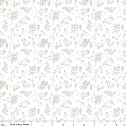 Peace on Earth Sprigs C13453 White - Riley Blake Designs - Christmas Leaves Pinecones - Quilting Cotton Fabric