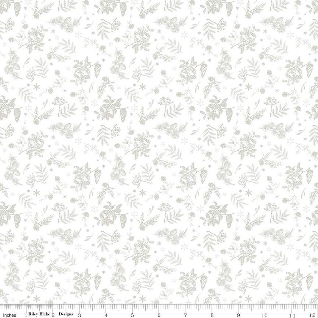Peace on Earth Sprigs C13453 White - Riley Blake Designs - Christmas Leaves Pinecones - Quilting Cotton Fabric