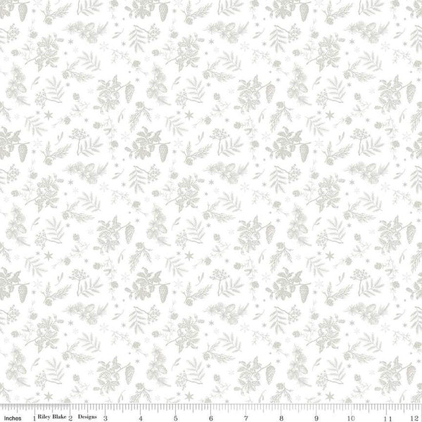 Peace on Earth Sprigs C13453 White - Riley Blake Designs - Christmas Leaves Pinecones - Quilting Cotton Fabric