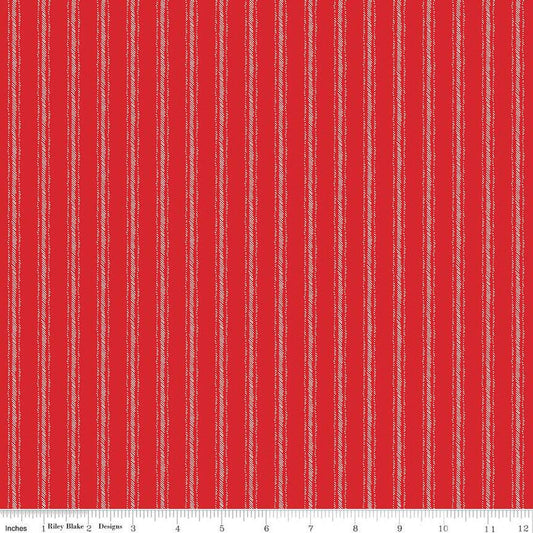 SALE Peace on Earth Ticking C13456 Red - Riley Blake Designs - Christmas Stripe Stripes Striped - Quilting Cotton Fabric