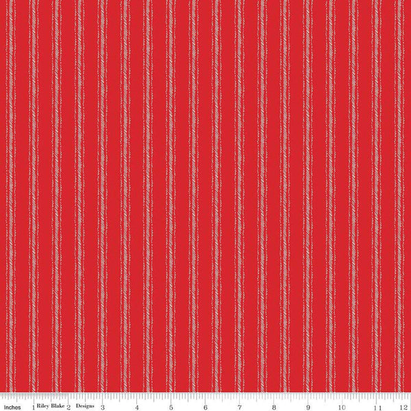 SALE Peace on Earth Ticking C13456 Red - Riley Blake Designs - Christmas Stripe Stripes Striped - Quilting Cotton Fabric