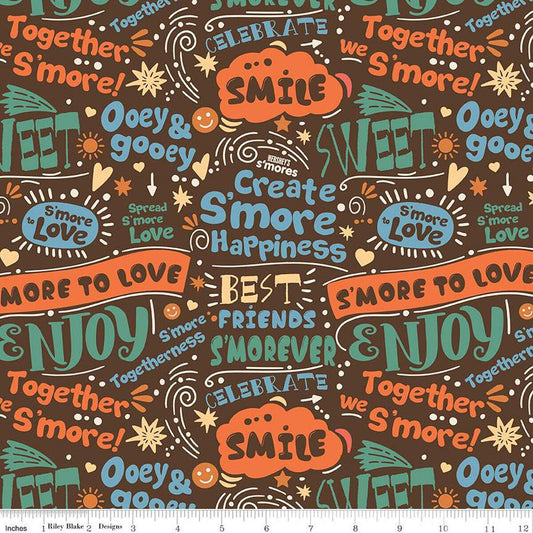 Camp S'mores Text C13621 Chocolate - Riley Blake Designs - Hershey Camping Words Icons - Quilting Cotton Fabric