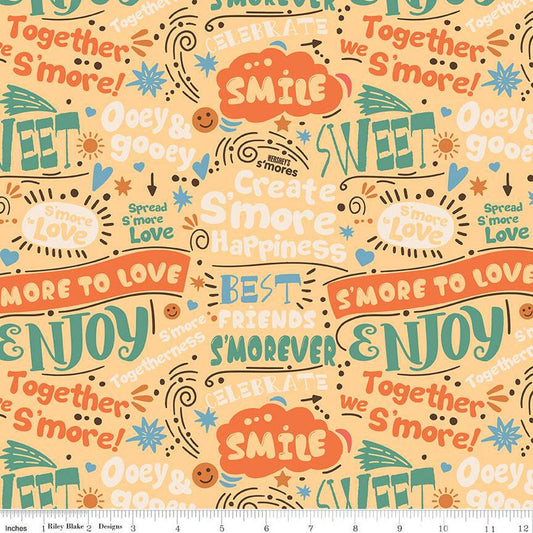 DEAL Camp S'mores Text C13621 Sunset - Riley Blake Designs - Hershey Camping Words Icons - Quilting Cotton Fabric
