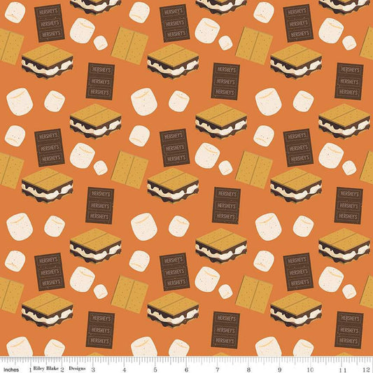 18" End of Bolt - Camp S'mores Toss C13622 Orange by Riley Blake - Hershey Camping Marshmallows Chocolate Crackers - Quilting Cotton Fabric