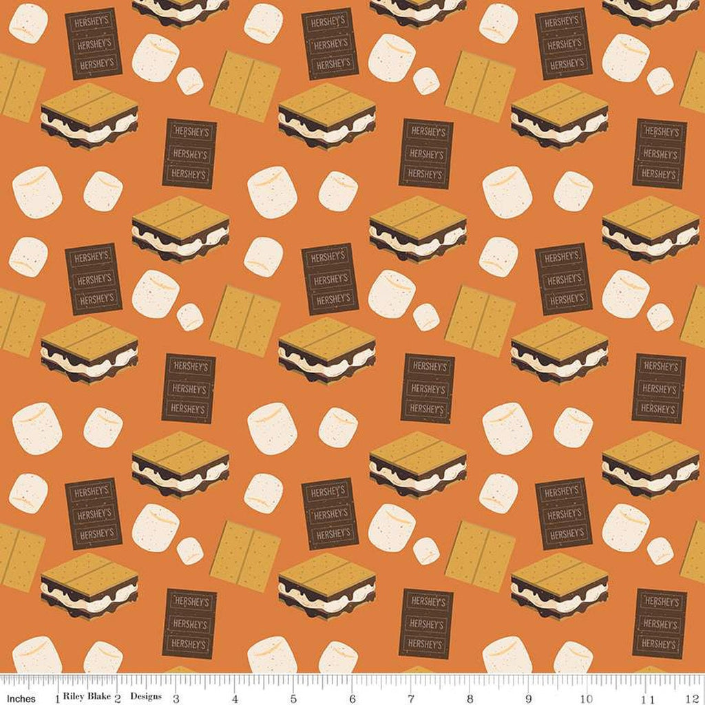 Camp S'mores Toss C13622 Orange by Riley Blake Designs - Hershey Camping Marshmallows Chocolate Bars Crackers - Quilting Cotton Fabric