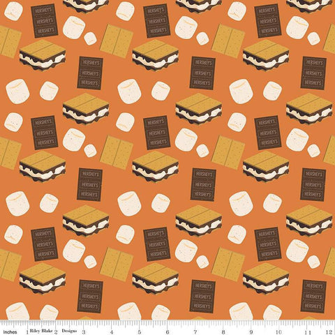 SALE Camp S'mores Toss C13622 Orange by Riley Blake Designs - Hershey Camping Marshmallows Chocolate Bars Crackers - Quilting Cotton Fabric