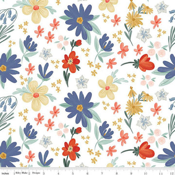 16" End of Bolt - Farmhouse Summer Main C13630 Off White - Riley Blake Designs - Floral Flowers - Quilting Cotton Fabric