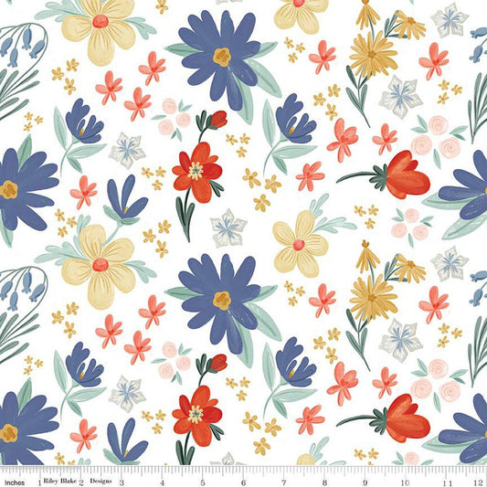 16" End of Bolt - Farmhouse Summer Main C13630 Off White - Riley Blake Designs - Floral Flowers - Quilting Cotton Fabric
