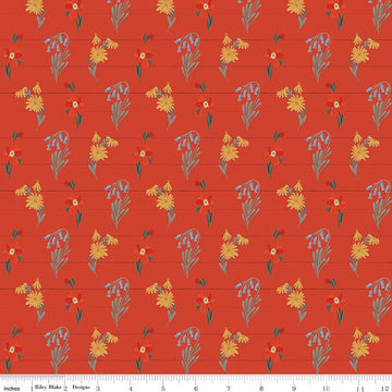 CLEARANCE Farmhouse Summer Wildflowers C13631 Red - Riley Blake Designs - Floral Flowers - Quilting Cotton Fabric