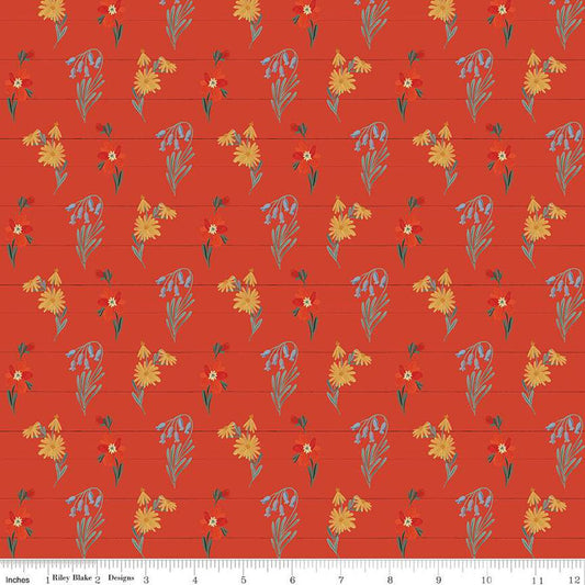 CLEARANCE Farmhouse Summer Wildflowers C13631 Red - Riley Blake Designs - Floral Flowers - Quilting Cotton Fabric