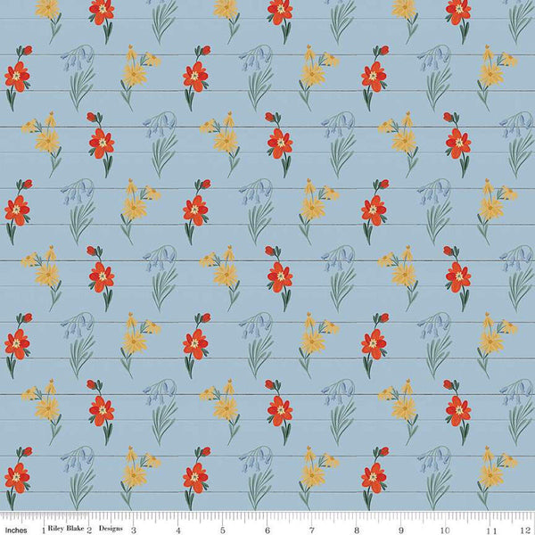 SALE Farmhouse Summer Wildflowers C13631 Sky by Riley Blake Designs - Floral Flowers - Quilting Cotton Fabric