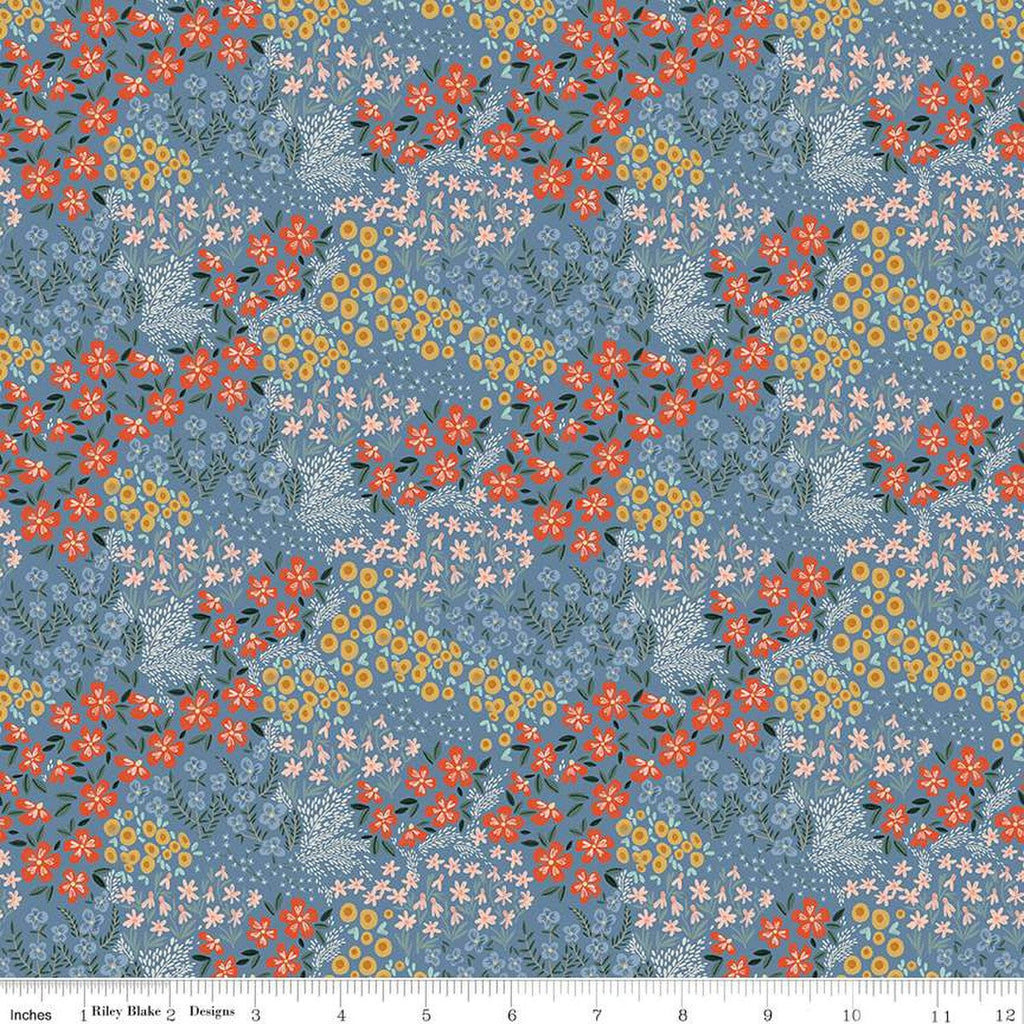 Farmhouse Summer Floral C13632 Denim by Riley Blake Designs - Flower Flowers - Quilting Cotton Fabric