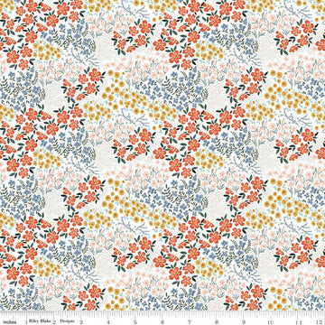Fat Quarter End of Bolt - Farmhouse Summer Floral C13632 Off White - Riley Blake Designs - Flower Flowers - Quilting Cotton Fabric