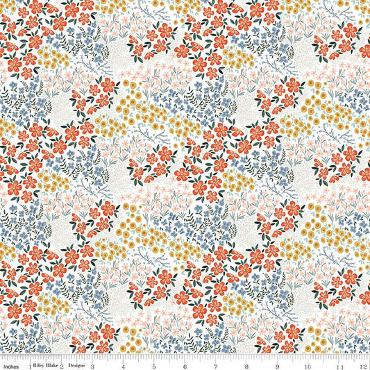 Fat Quarter End of Bolt - Farmhouse Summer Floral C13632 Off White - Riley Blake Designs - Flower Flowers - Quilting Cotton Fabric