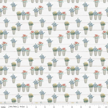 CLEARANCE Farmhouse Summer Flower Pots C13633 Off White - Riley Blake Designs - Flower Flowers - Quilting Cotton Fabric