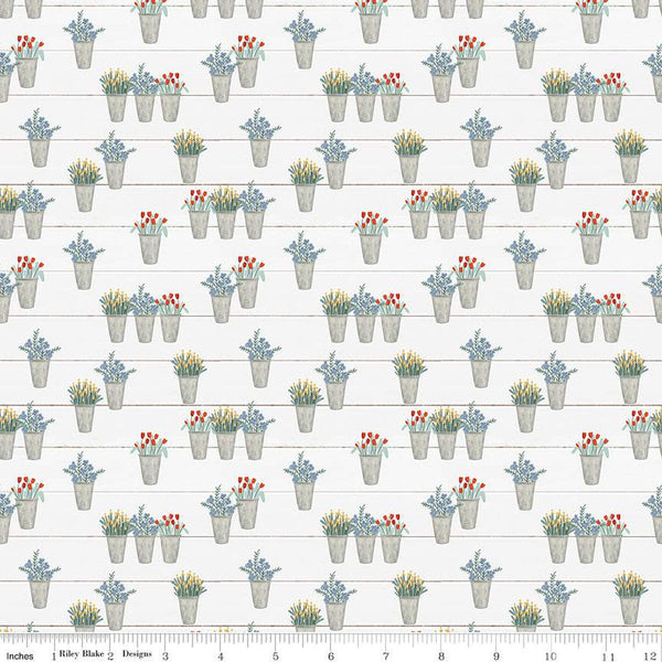 SALE Farmhouse Summer Flower Pots C13633 Off White by Riley Blake Designs - Flower Flowers - Quilting Cotton Fabric