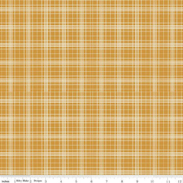 28" End of Bolt - Farmhouse Summer Plaid C13634 Gold by Riley Blake Designs - Off White Lines - Quilting Cotton Fabric