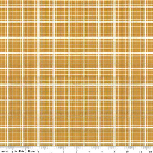 28" End of Bolt - Farmhouse Summer Plaid C13634 Gold by Riley Blake Designs - Off White Lines - Quilting Cotton Fabric