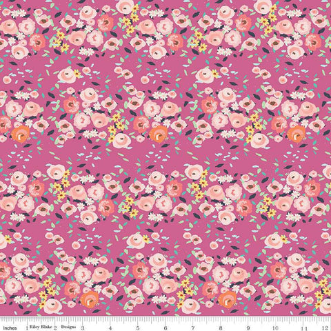 30" End of Bolt Piece - CLEARANCE In the Afterglow Floral C13371 Fuchsia by Riley Blake Designs - Flower Flowers - Quilting Cotton Fabric