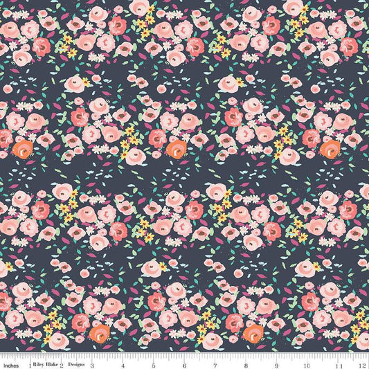 SALE In the Afterglow Floral C13371 Midnight - Riley Blake Designs - Flower Flowers - Quilting Cotton Fabric