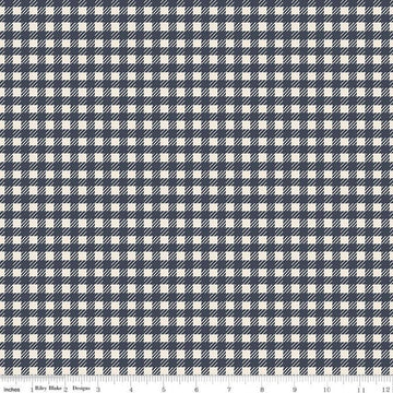 Fat Quarter End of Bolt - SALE In the Afterglow PRINTED Gingham C13373 Midnight - Riley Blake - 1/4" Cream/Midnight Checks - Quilting Cotton