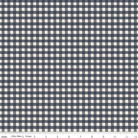 Fat Quarter End of Bolt - SALE In the Afterglow PRINTED Gingham C13373 Midnight - Riley Blake - 1/4" Cream/Midnight Checks - Quilting Cotton