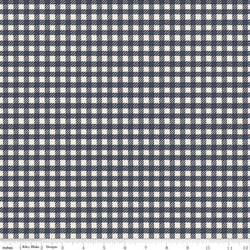18" End of Bolt - SALE In the Afterglow PRINTED Gingham C13373 Midnight - Riley Blake - 1/4" Cream/Midnight Check Checks- Quilting Cotton