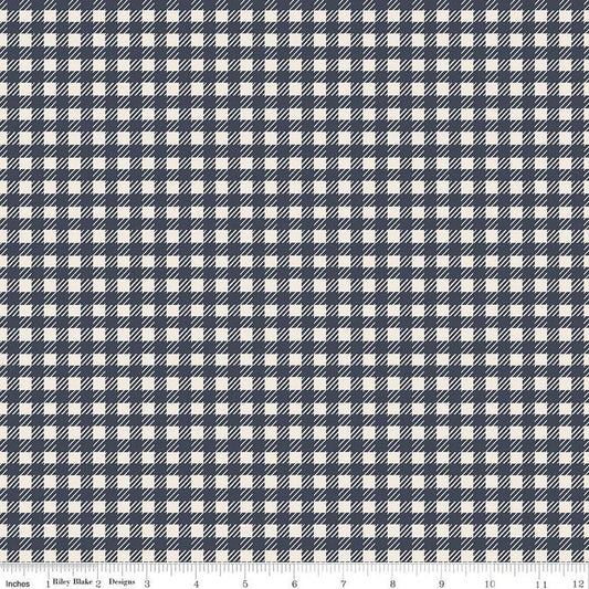 18" End of Bolt - SALE In the Afterglow PRINTED Gingham C13373 Midnight - Riley Blake - 1/4" Cream/Midnight Check Checks- Quilting Cotton