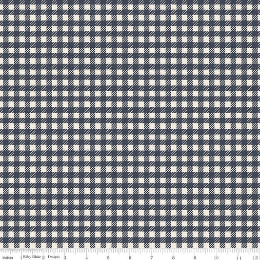 18" End of Bolt - SALE In the Afterglow PRINTED Gingham C13373 Midnight - Riley Blake - 1/4" Cream/Midnight Check Checks- Quilting Cotton